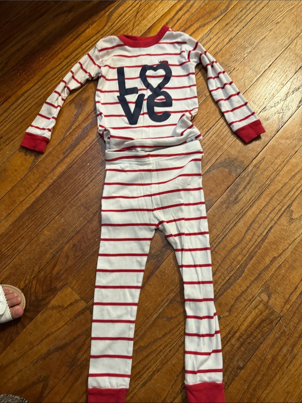 GAP White & Red Striped Pajama Set with Navy 'Love' Graphic